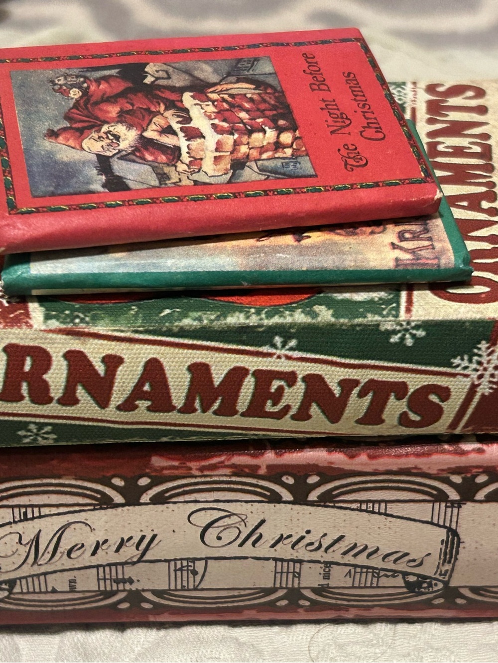 Santa Book Ormaments inside a large Santa box decor